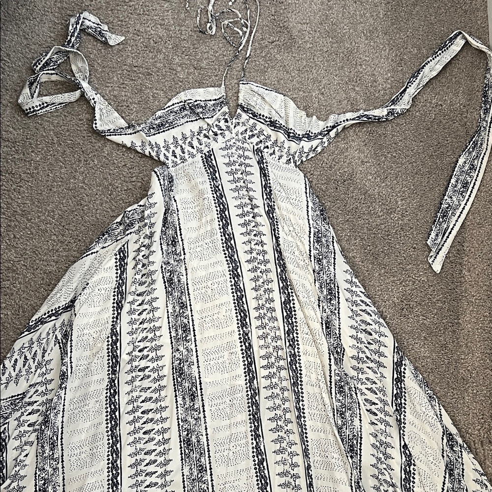 Vici Navy Blue and White Design Maxi Dress